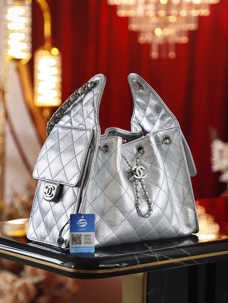 Chanel 25 Bag 嬉皮 Hobo 小號 銀色 實拍
