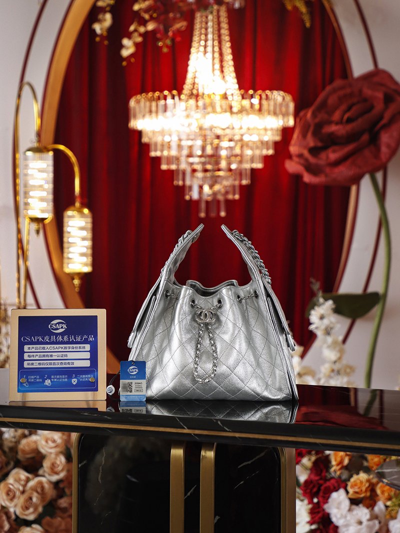 Chanel 25 Bag 嬉皮 Hobo 小號 銀色 實拍