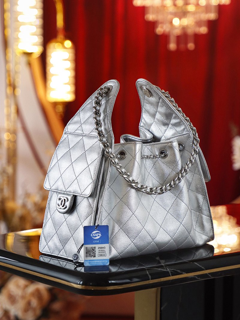 Chanel 25 Bag 嬉皮 Hobo 小號 銀色 實拍