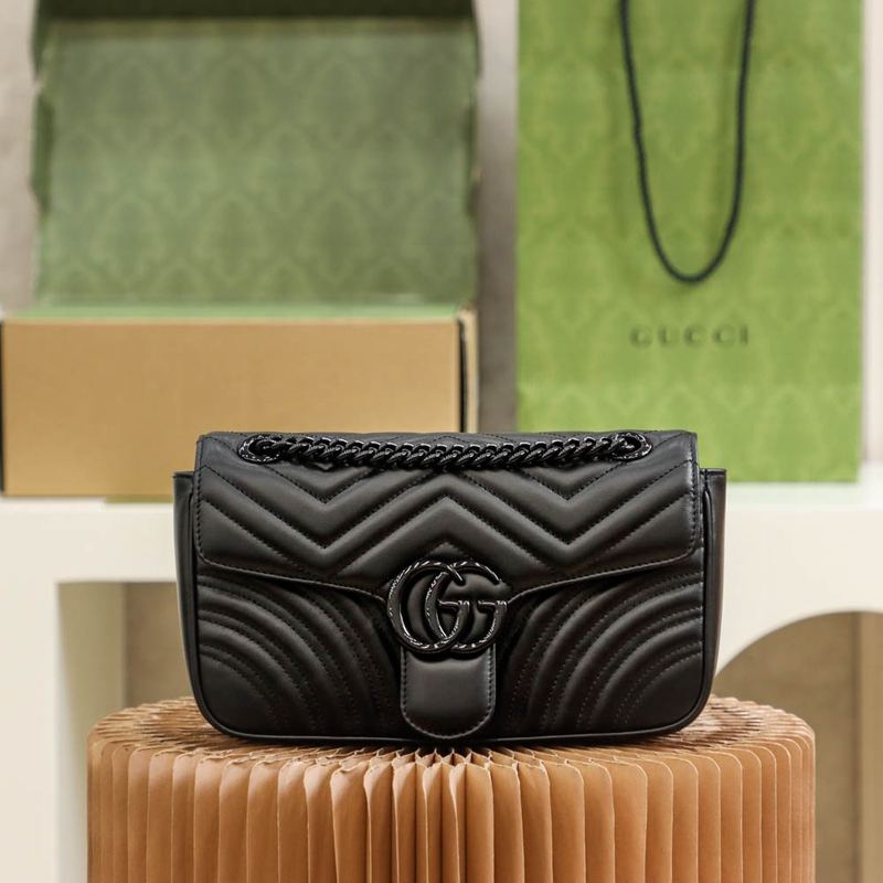 Gucci GG Marmont 黑色 肩背包 中號 棚拍 實拍 1
