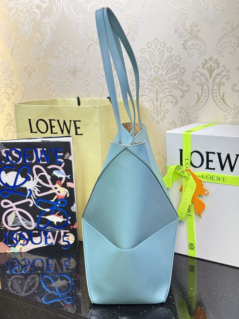 Loewe Puzzle Fold 中號托特手袋 霧藍 實拍 2