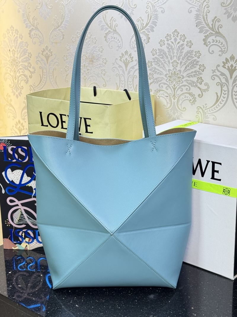 Loewe Puzzle Fold 中號托特手袋 霧藍 實拍 3
