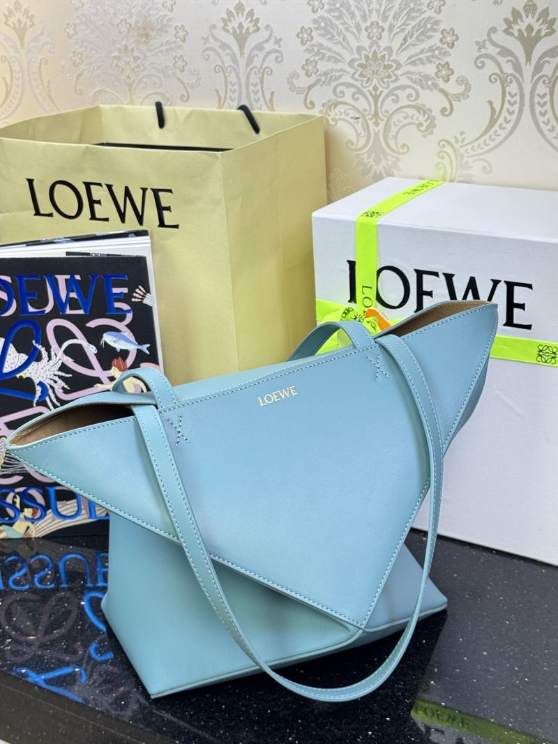 Loewe Puzzle Fold 中號托特手袋 霧藍 實拍 4