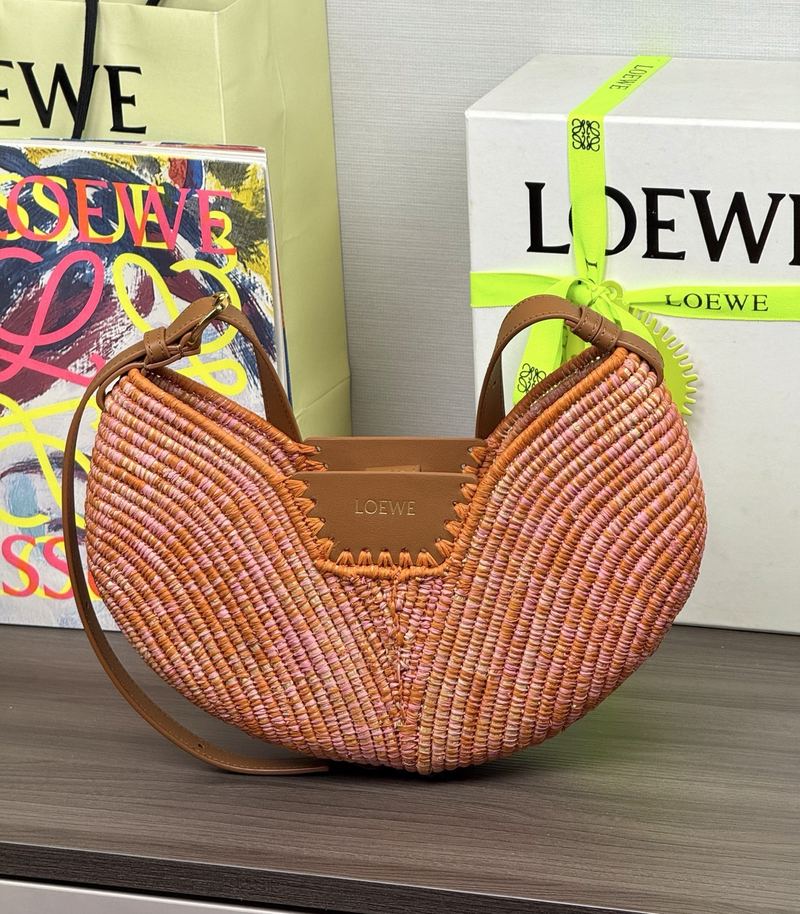 Loewe Swing 拉菲草 中號手袋 亮橙色 實拍 3