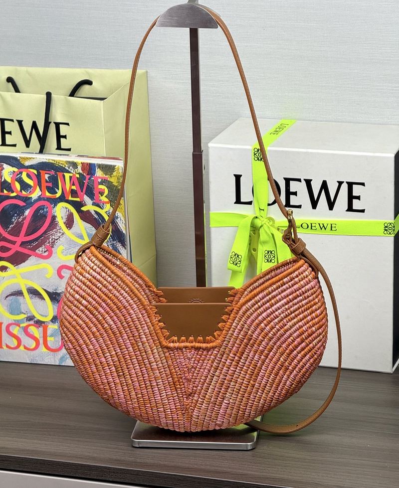 Loewe Swing 拉菲草 中號手袋 亮橙色 實拍 4