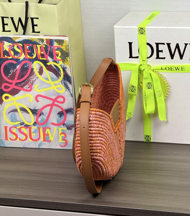 Loewe Swing 拉菲草 中號手袋 亮橙色 實拍 5