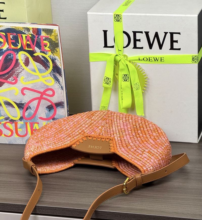 Loewe Swing 拉菲草 中號手袋 亮橙色 實拍 6