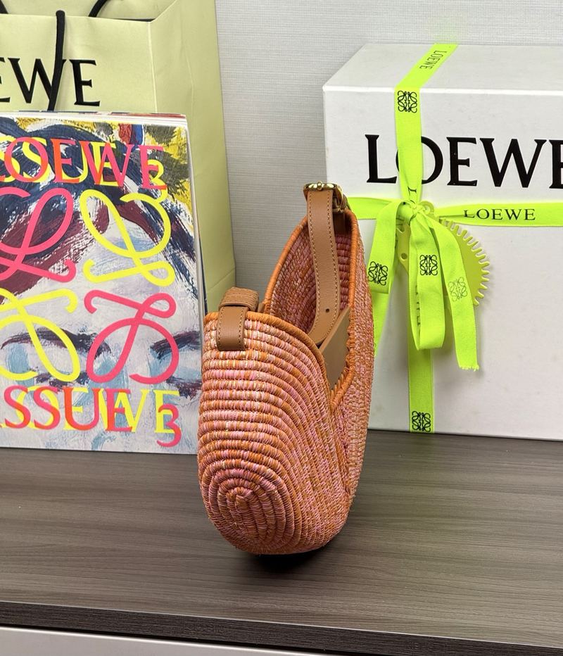 Loewe Swing 拉菲草 中號手袋 亮橙色 實拍 7