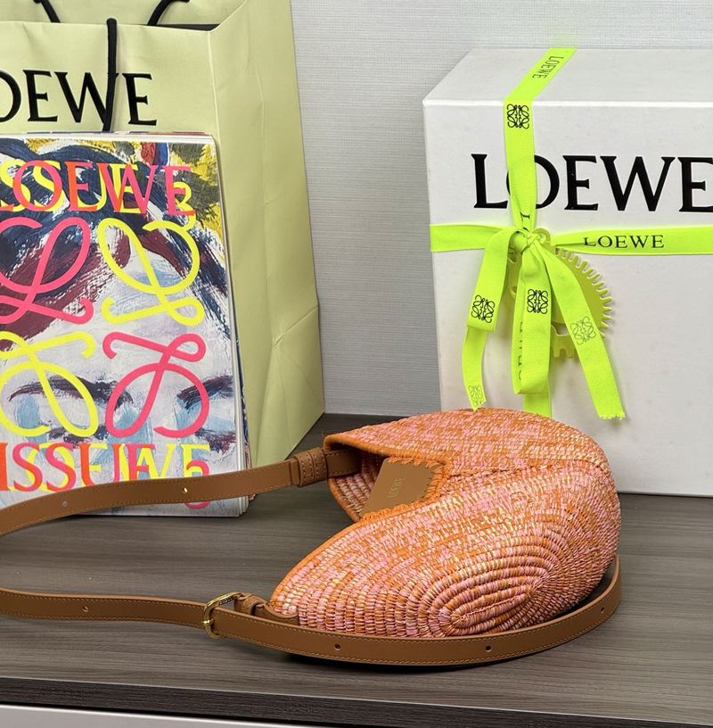 Loewe Swing 拉菲草 中號手袋 亮橙色 實拍 9