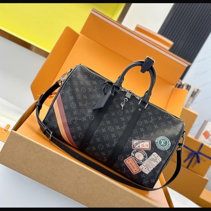 LV Keepall Bandoulière 45 絲印 · 黑灰貼紙 複刻實拍圖 1