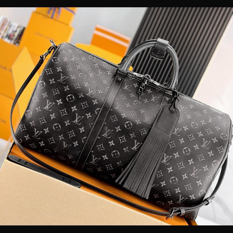 LV Keepall Bandoulière 50 M11596 · 黑灰老花流蘇 複刻實拍圖 1