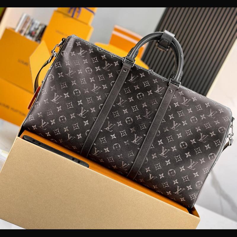 LV Keepall Bandoulière 50 M11596 · 黑灰老花流蘇 複刻實拍圖 2