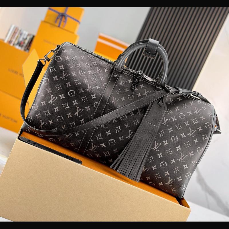 LV Keepall Bandoulière 50 M11596 · 黑灰老花流蘇 複刻實拍圖 5