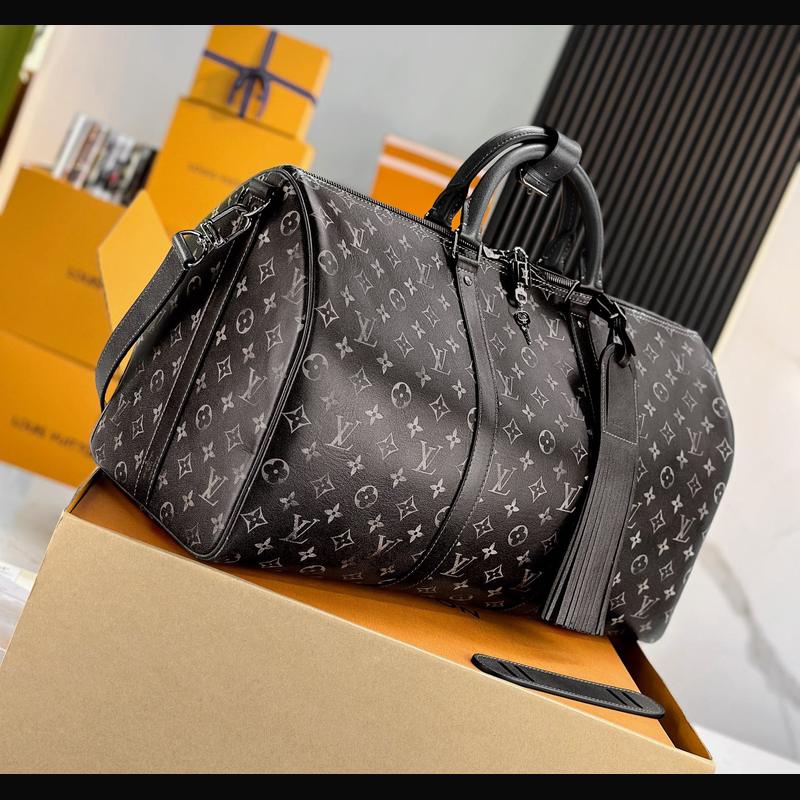 LV Keepall Bandoulière 50 M11596 · 黑灰老花流蘇 複刻實拍圖 6