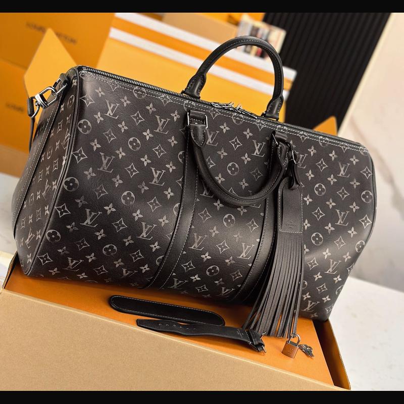 LV Keepall Bandoulière 50 M11596 · 黑灰老花流蘇 複刻實拍圖 7