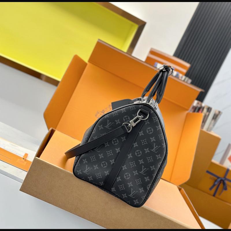 LV Keepall Bandoulière 55 絲印 · 黑灰彩條 複刻實拍圖 3
