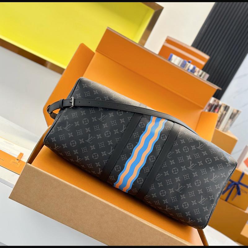 LV Keepall Bandoulière 55 絲印 · 黑灰彩條 複刻實拍圖 4