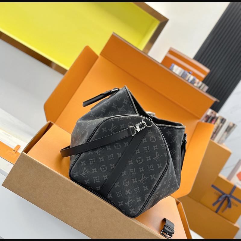 LV Keepall Bandoulière 55 絲印 · 黑灰彩條 複刻實拍圖 7
