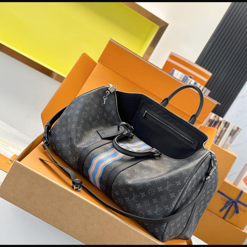 LV Keepall Bandoulière 55 絲印 · 黑灰彩條 複刻實拍圖 8