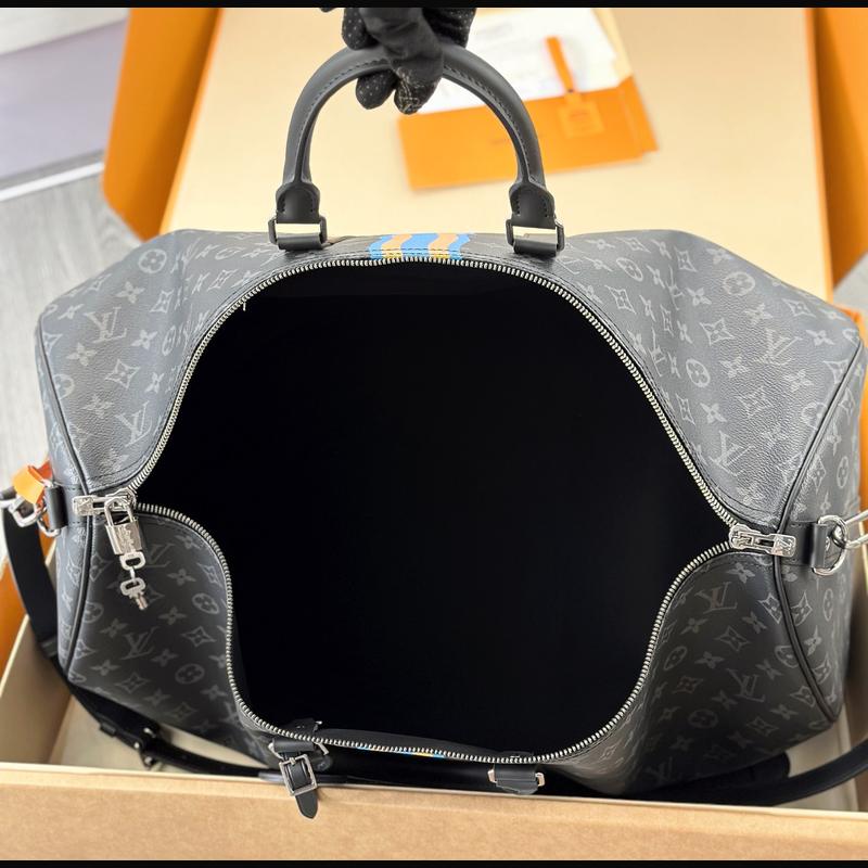 LV Keepall Bandoulière 55 絲印 · 黑灰彩條 複刻實拍圖 9
