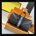 LV Keepall 55 絲印 · 黑灰彩條 配色